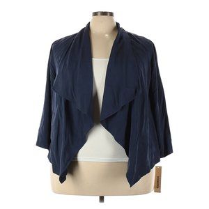 Navy Blue Crop Jacket with Front Drape